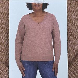 Lucky Brand Womens V-Neck Pullover Sweater Size L Dusty Rose d1003